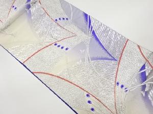 変わり孔雀羽根に蝶・束ね紐模様織出し袋帯